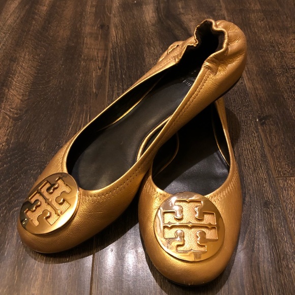 gold tory burch flats